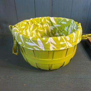 Lime Green Woven Basket with Patterned Fabric Liner